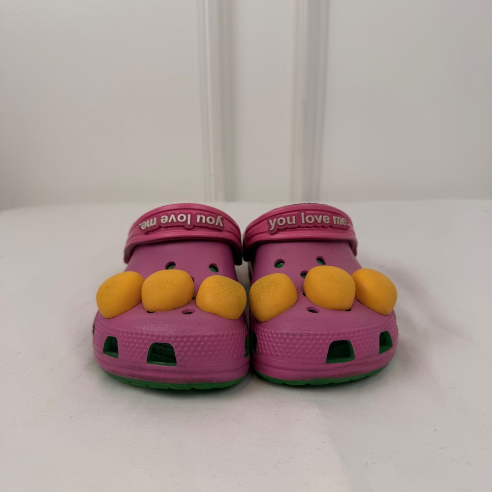 Crocs Barney the Dinosaur Purple Green Clogs Kids Size C11 You Love Me Toes‎